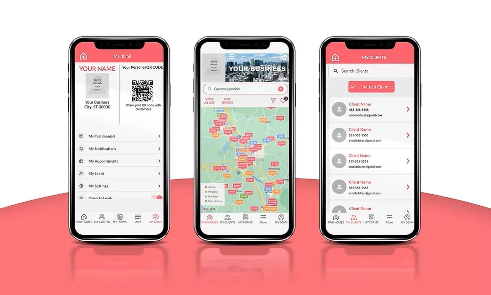 Domii mobile application screens